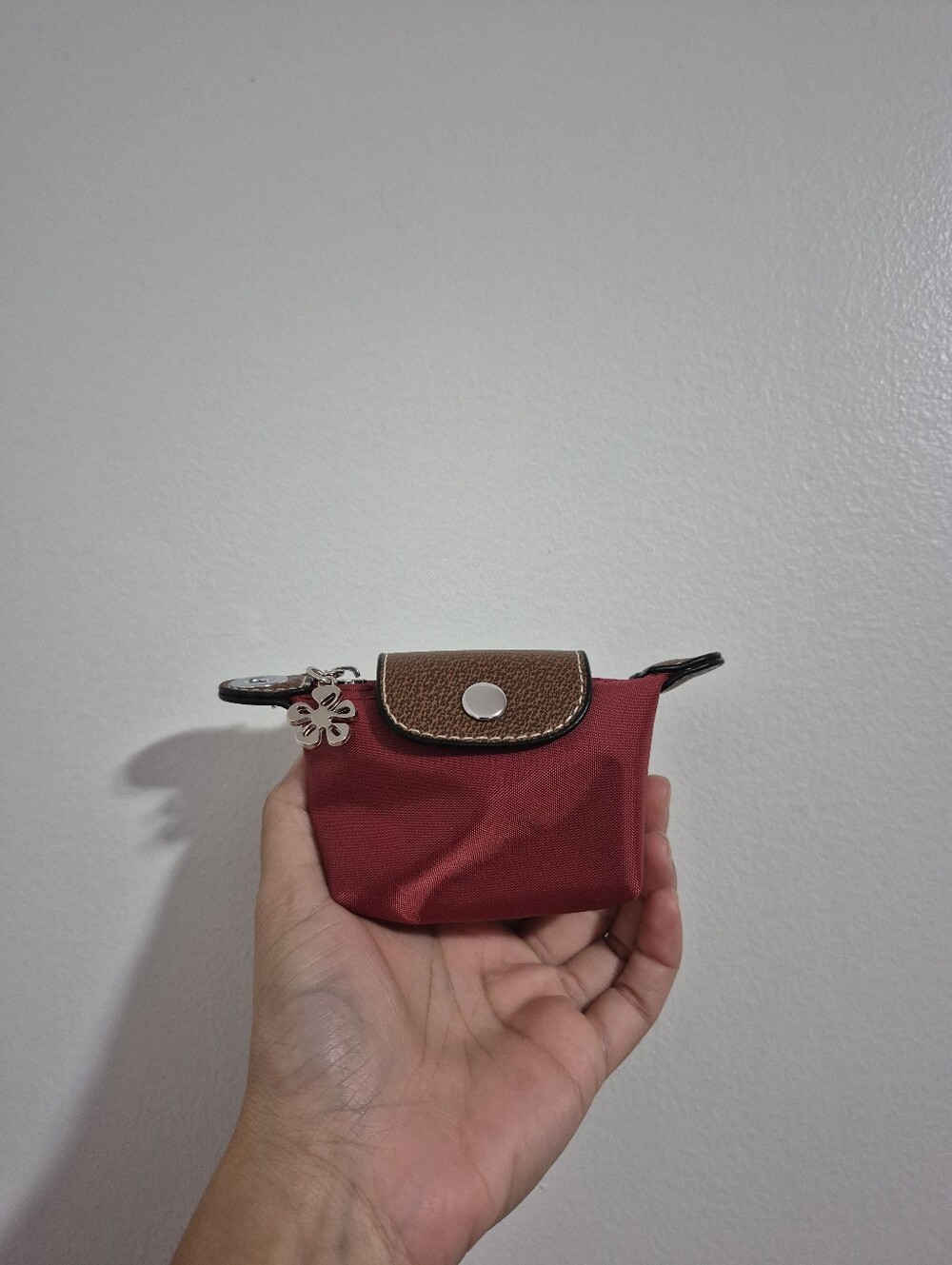 Mini Burgundy Red and Brown Gold Hardware Snap Button Zipper Coin Purse Wristlet